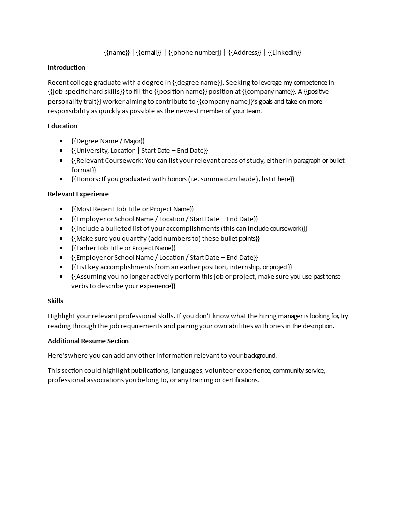 college graduate resume Main Image college graduate resume