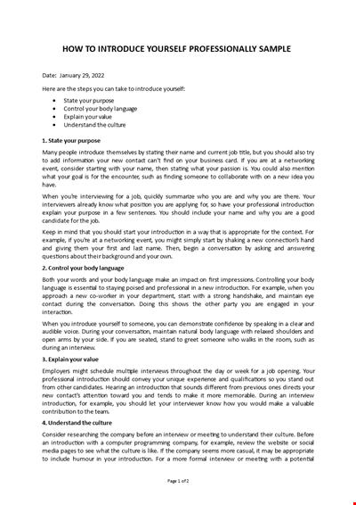 Professional Self Introduction Template