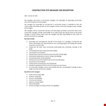 Construction Site Manager Job Description  example document template