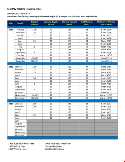 January Working Hours Calendar Template | Plan and Track Your Monthly Working Hours