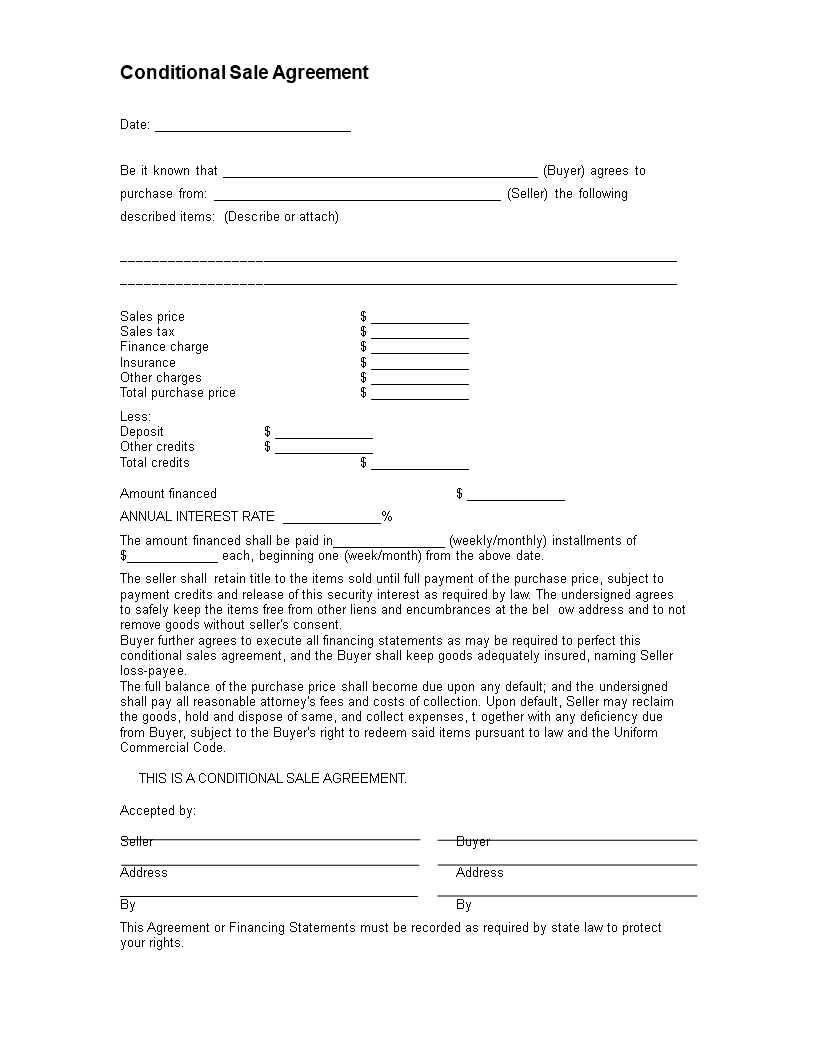 Conditional Sales Contract Template Conditional Sales Contract Template
