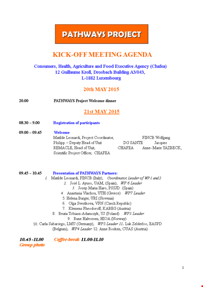Kick Off Meeting Agenda Template - Project Overview & Pathways, Led by Project Leader
