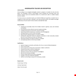 Kindergarten Teacher Job Description example document template