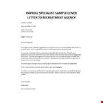 Payroll Specialist cover letter  example document template