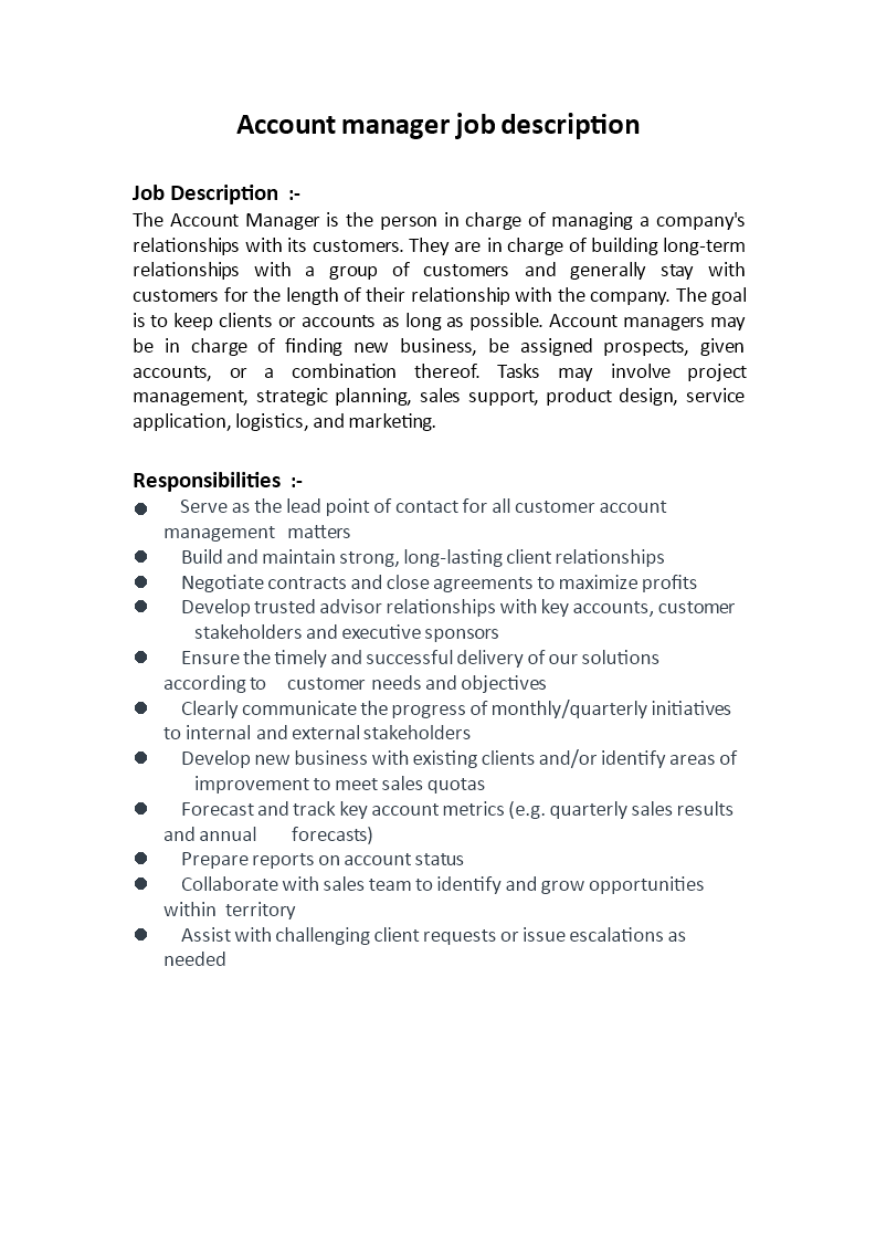 sales account manager job description template
