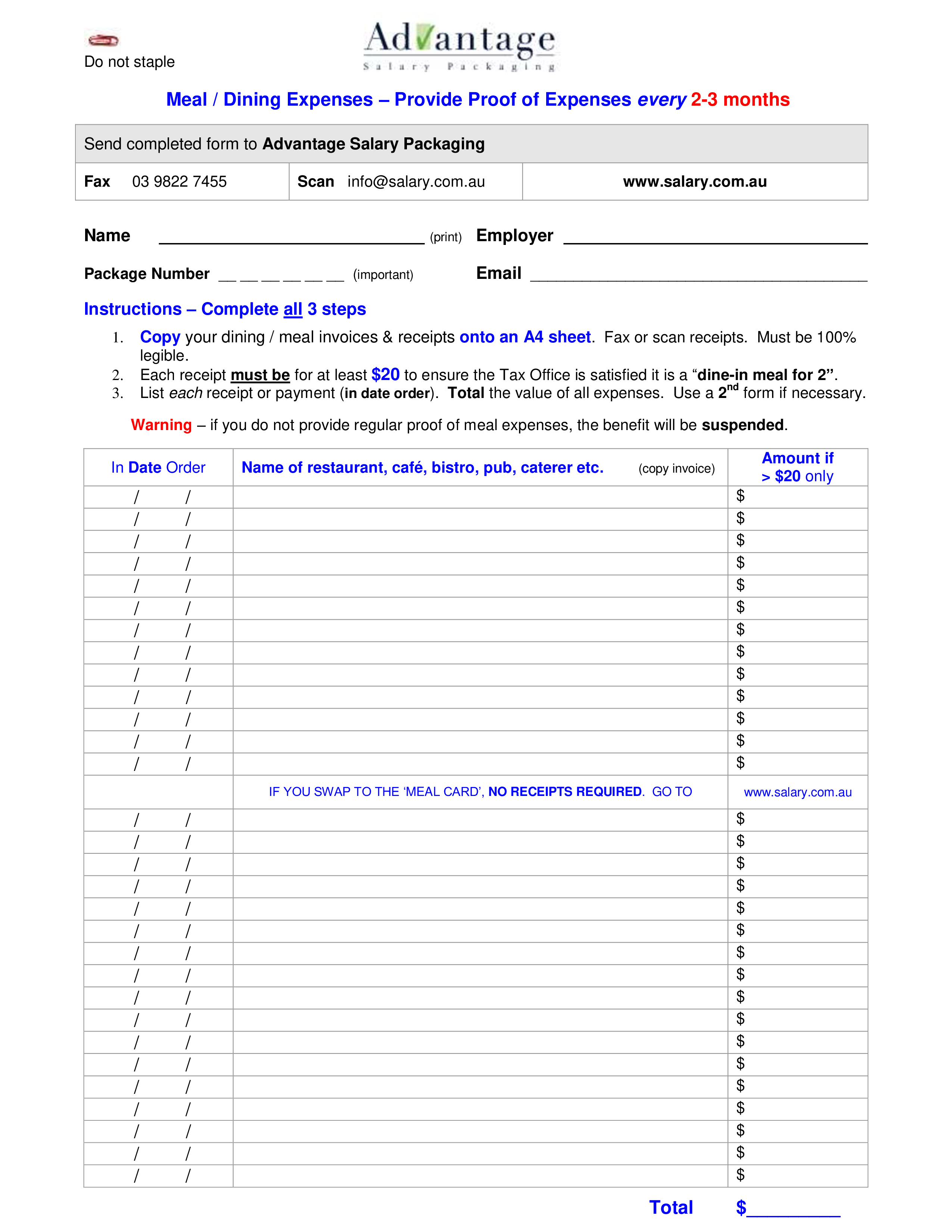 Restaurant Receipt Sample