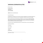 Admission confirmation letter example document template 
