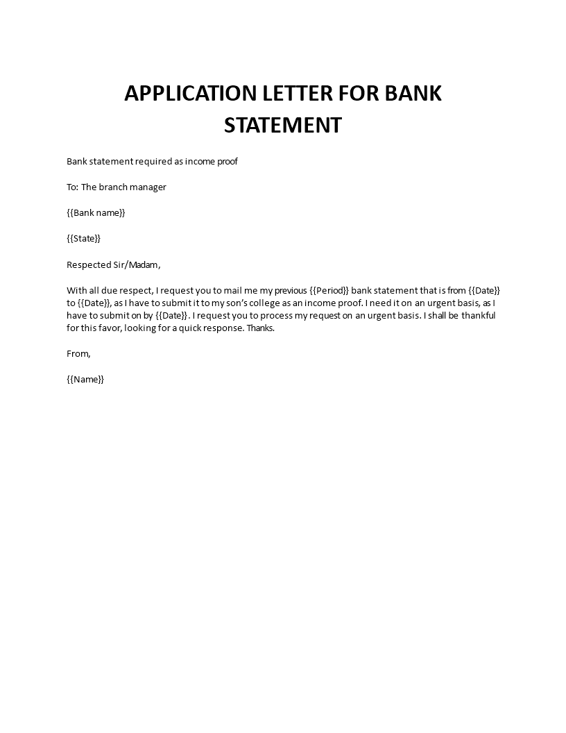 application letter for bank statement