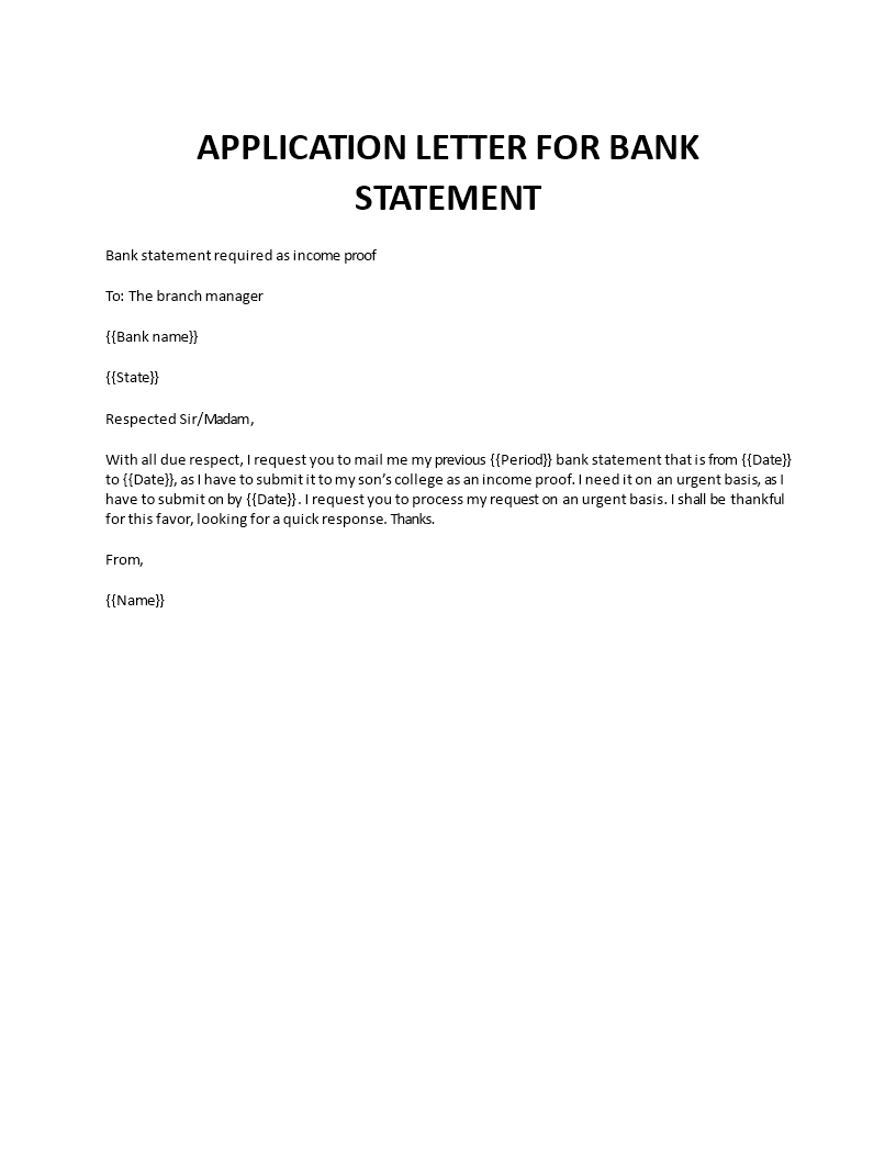 Application letter for bank statement