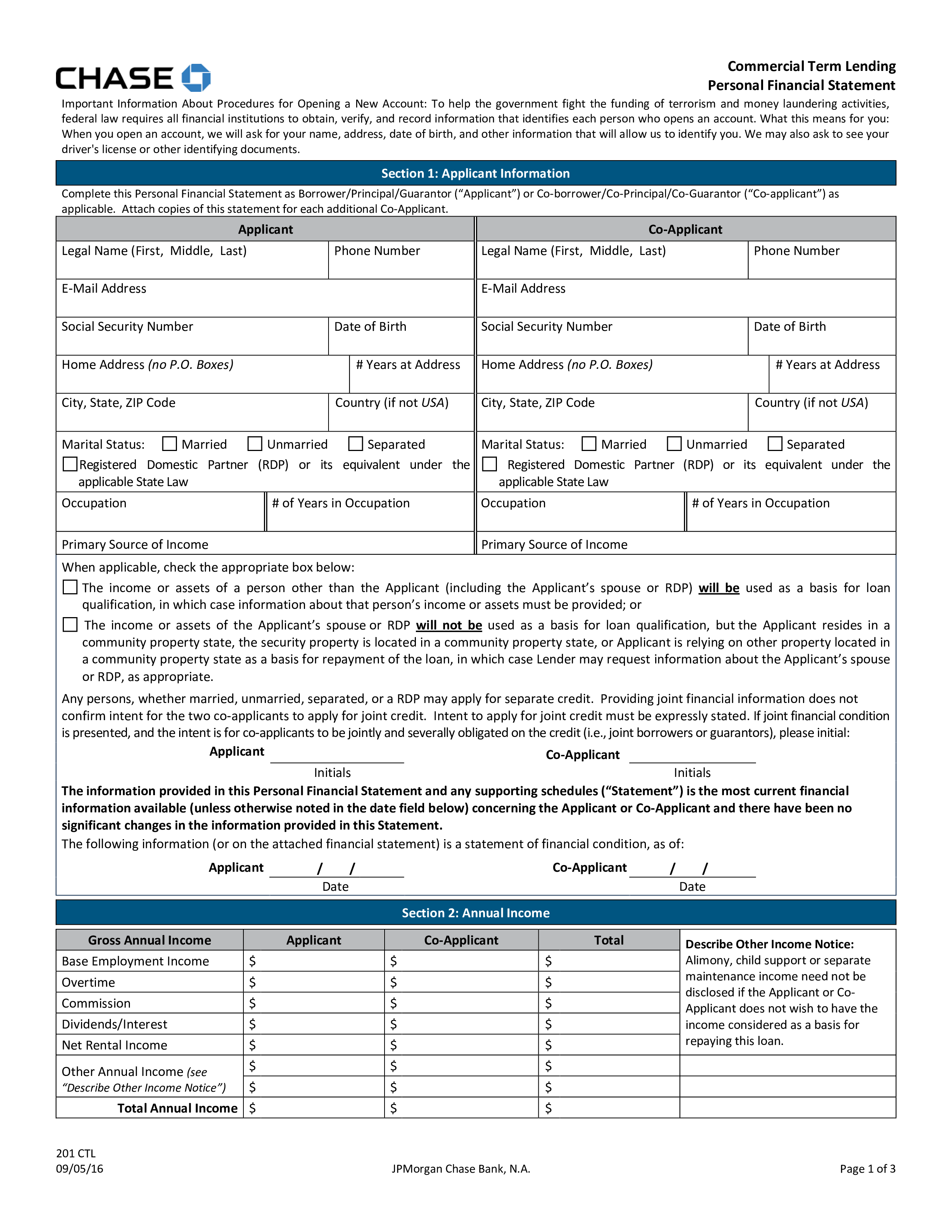 Chase Bank Financial Statement