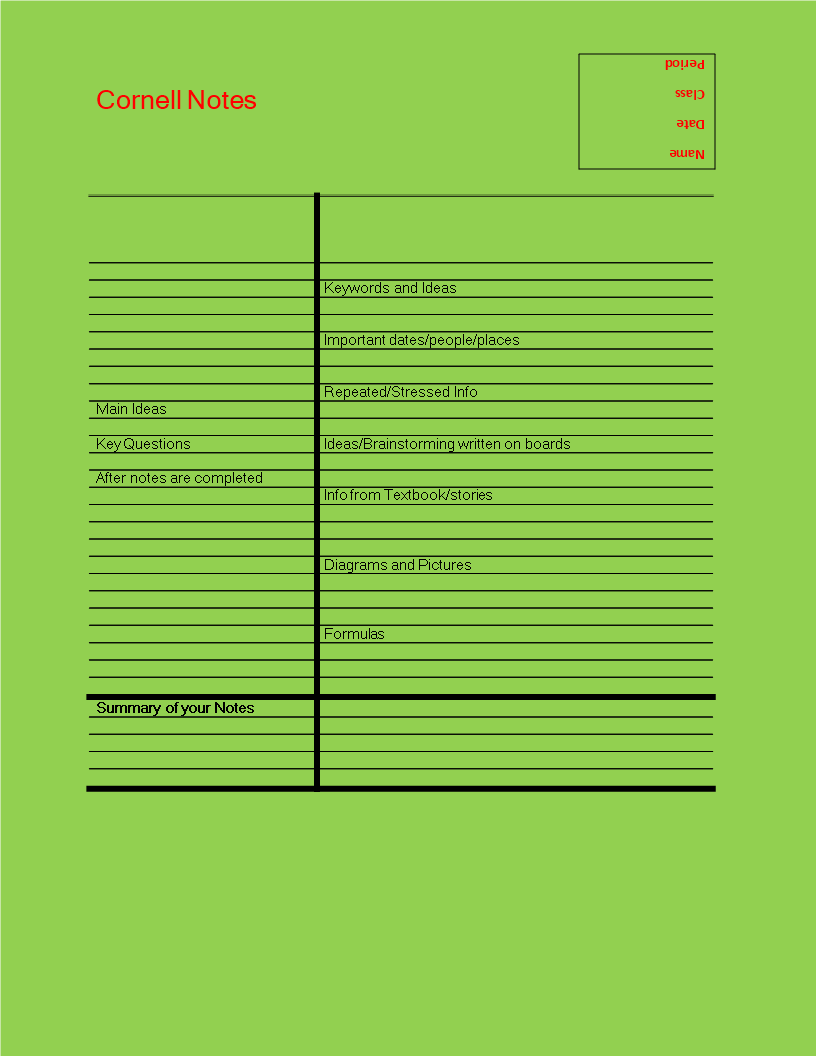 Cornell Notes Template - Capture Important Ideas with Keywords