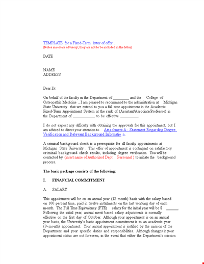 University Appointment Offer Letter for Faculty