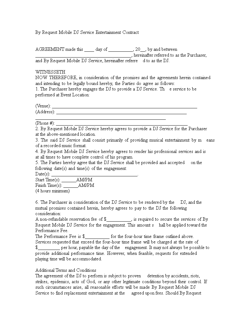 Resident Dj Contract Sample Resident Dj Contract Sample