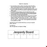 Jeopardy Game Ideas example document template