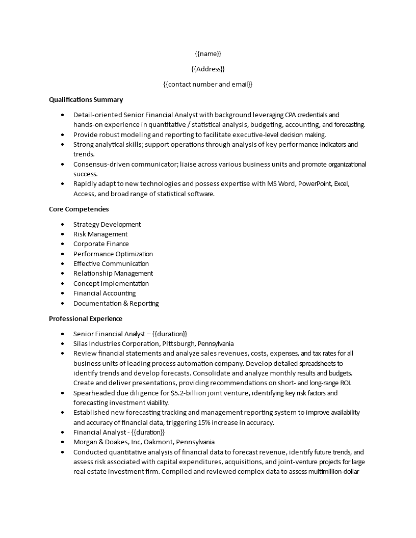 financial analyst resume
