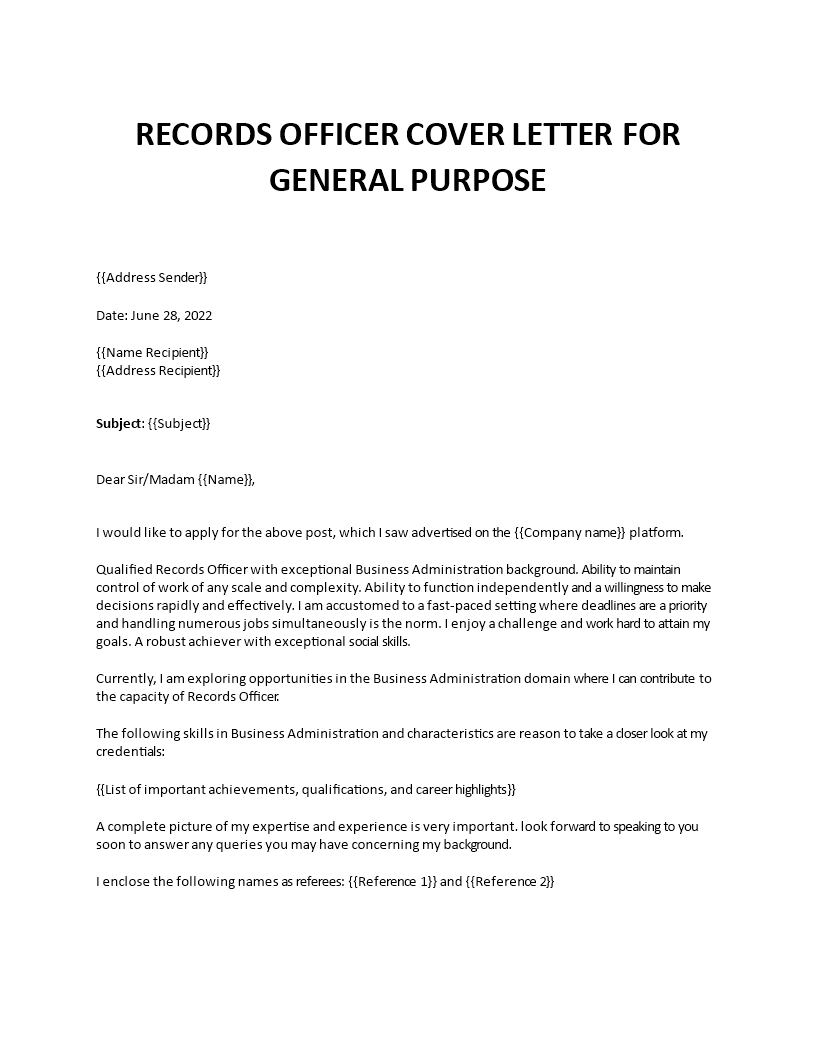 records officer cover letter