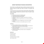 Aircraft Technician Job Description example document template