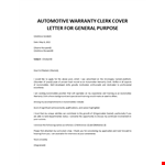 Automotive Warranty Clerk cover letter example document template