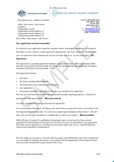 Grant Application Approval Letter