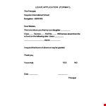 Formal Leave Application Letter example document template