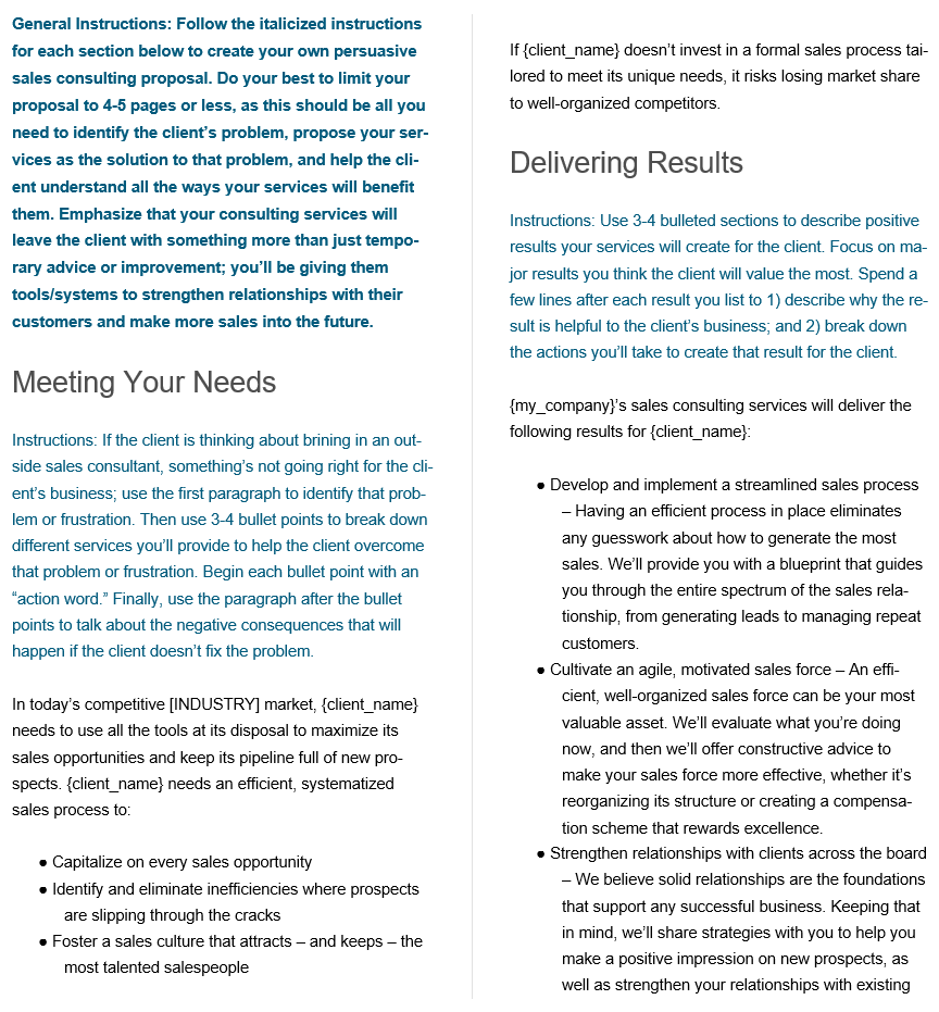 consulting proposal instructions template template