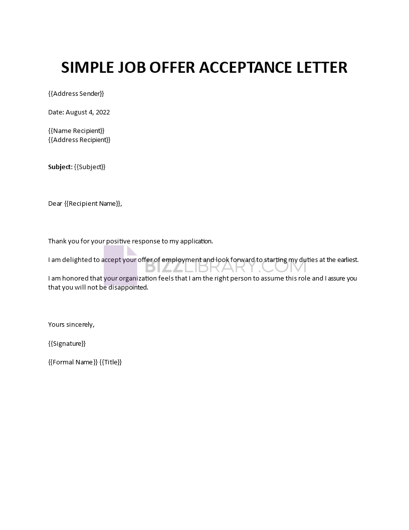 job acceptance email
