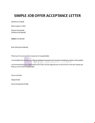 Job Acceptance Sample Template