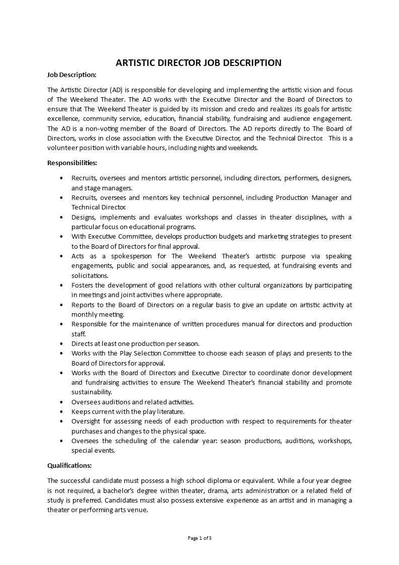 artistic director job description Main Image artistic director job description