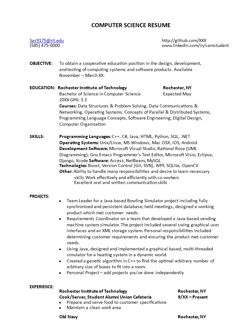 computer science resume