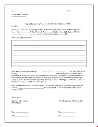 Sample Police Complaint Letter Template | File a Formal Complaint