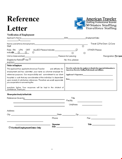 Nursing Job Reference Letter Template - Employment References for Applicant