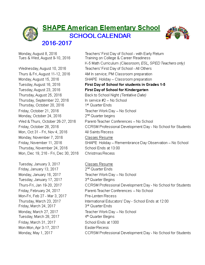 Saes School Calendar sy