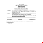 Notice Of Disciplinary Action Form - Employee Personnel | Appeal Department | Action example document template