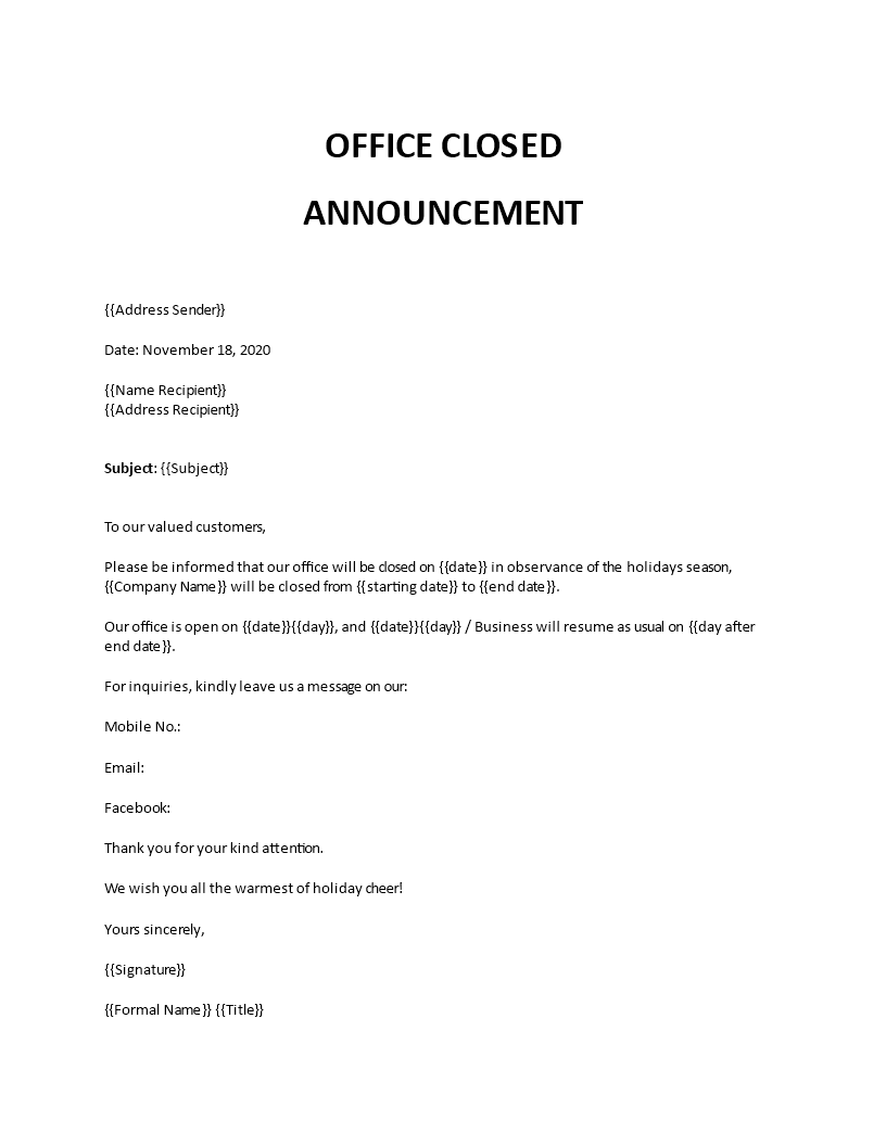 office closed notice template