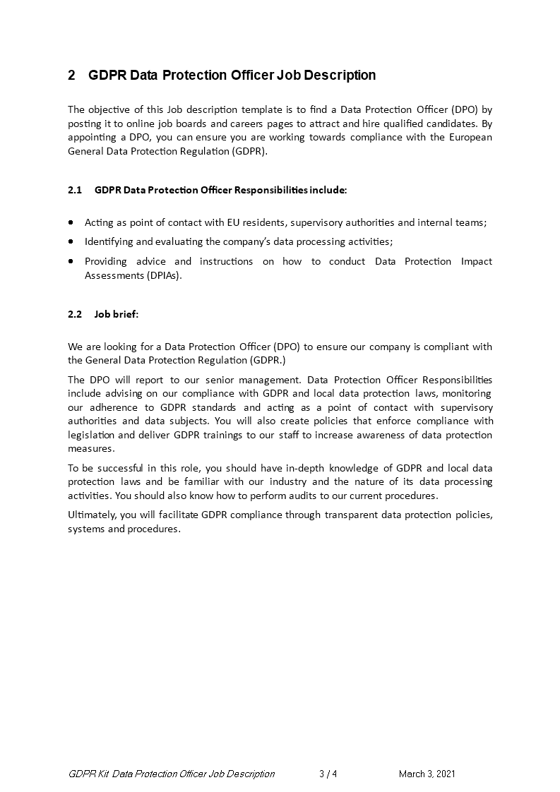 data protection officer job description template