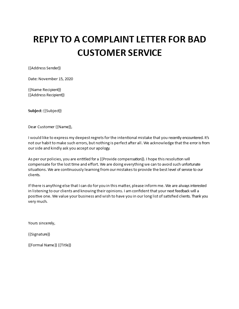 Apologize letter to customer for bad service