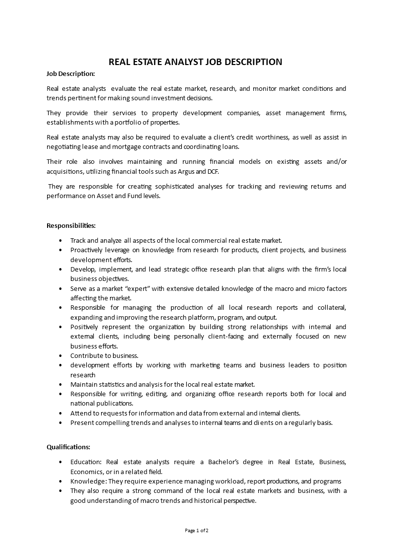 real estate analyst job description Main Image real estate analyst job description