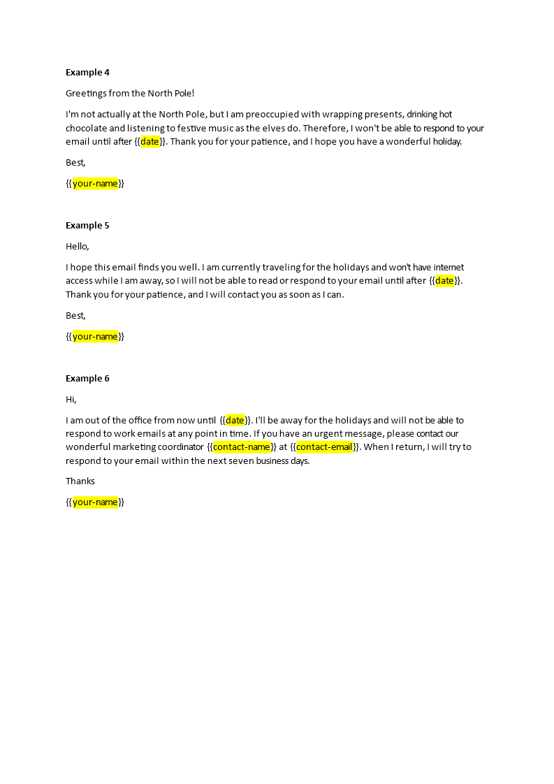 christmas & new-year out of office (ooo) email examples example