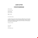 Leave letter for my Marriage example document template