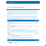 Personal Tax Calendar - Important Income and Deadline Reminders example document template