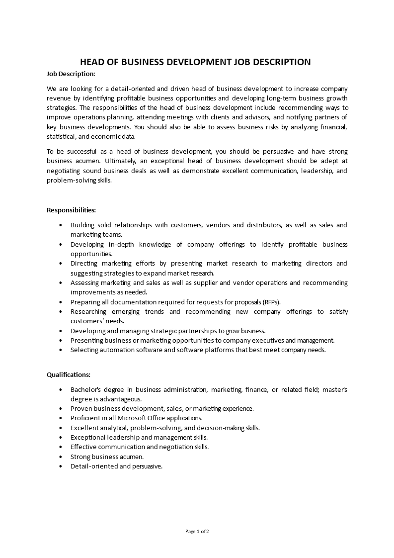 head of business development job description Main Image head of business development job description
