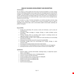 Head Of Business Development Job Description example document template