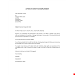 Intent for Employment Letter example document template