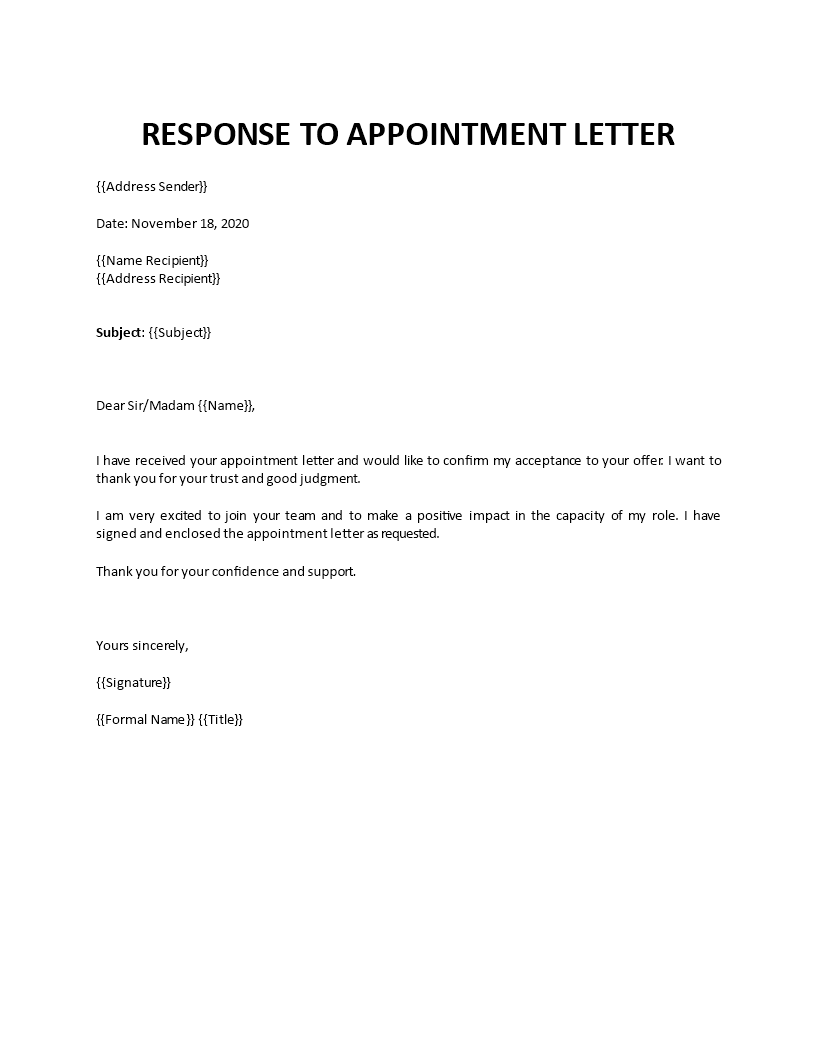 response to job appointment letter