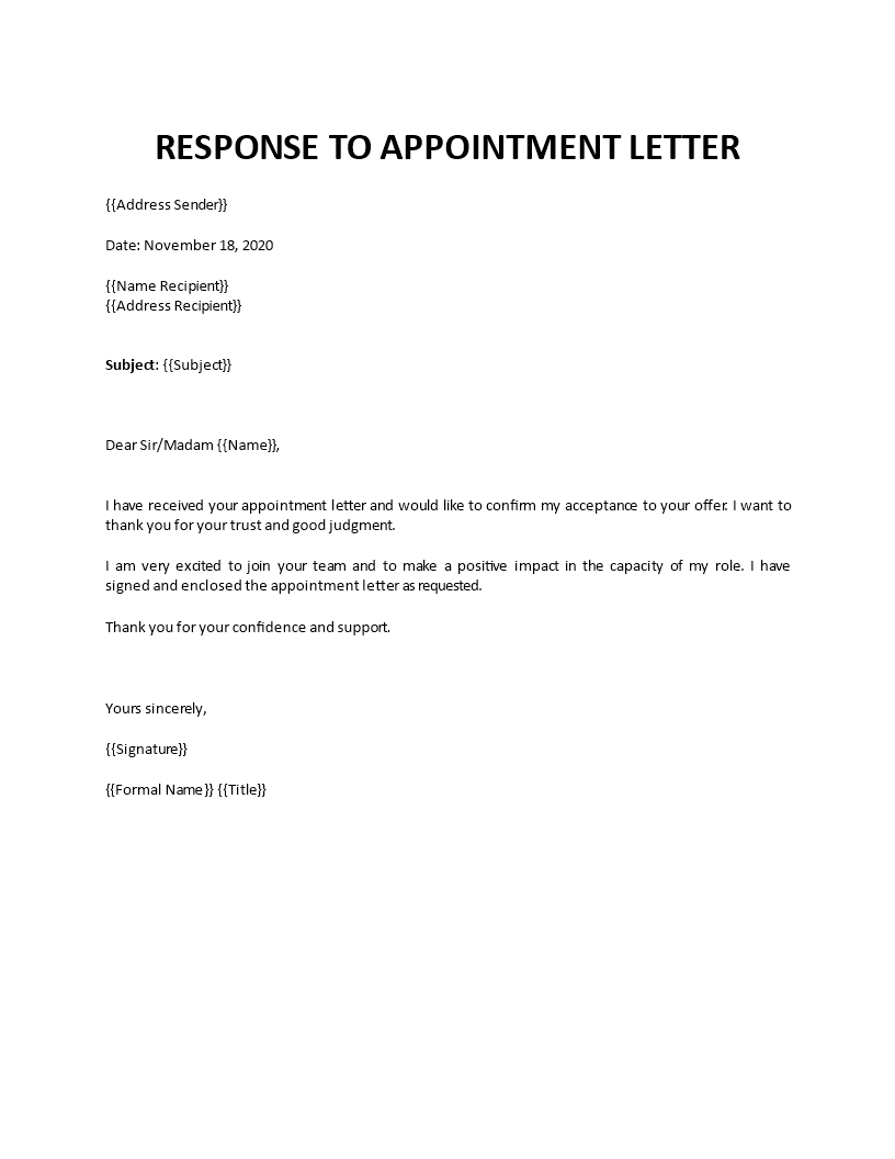 Response To Job Appointment Letter