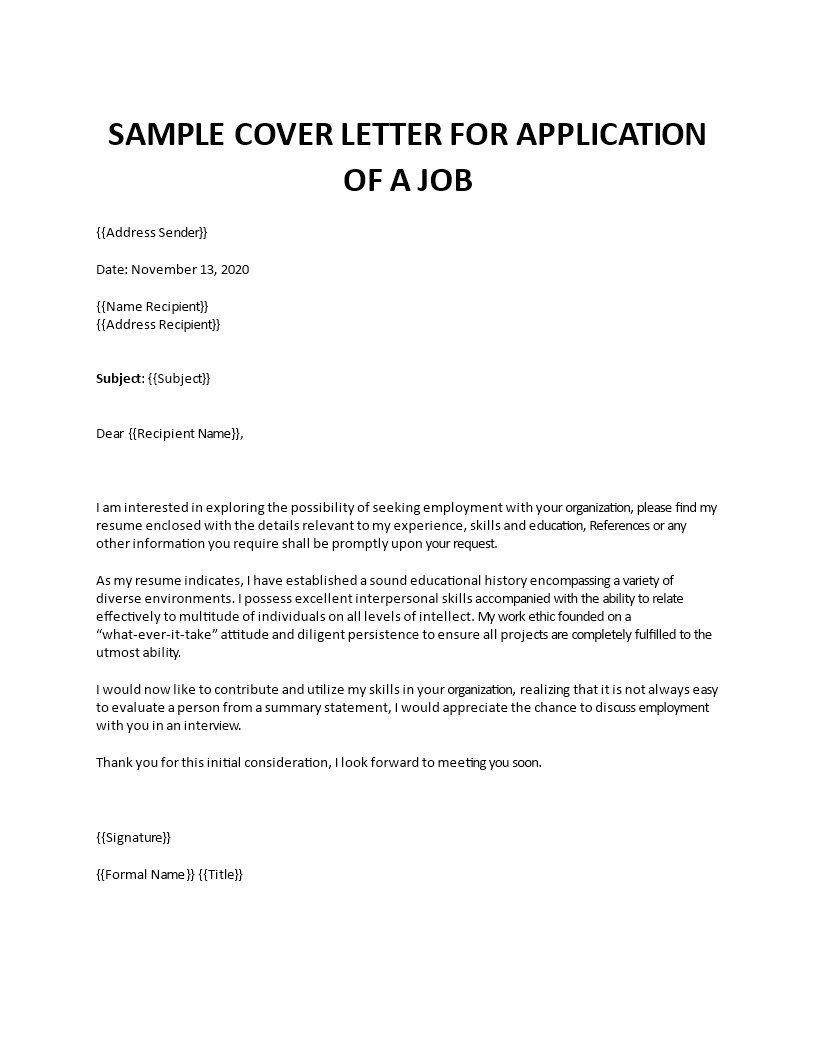 cover letter sample for job application template
