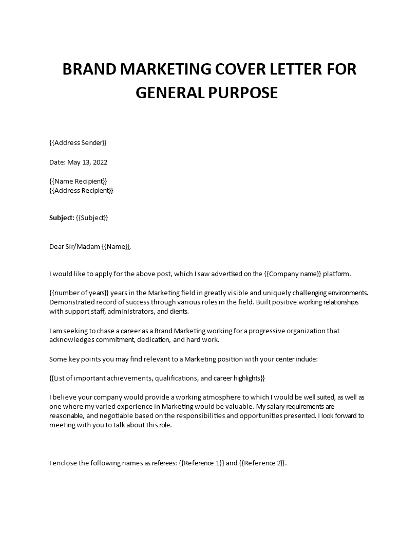 brand marketing application letter