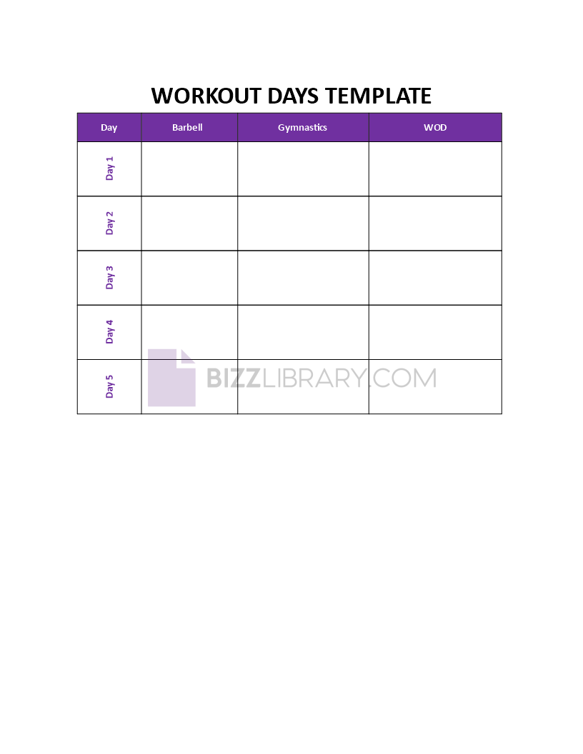 workout days template