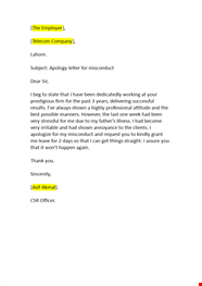 Sample Apology Letter For Misconduct