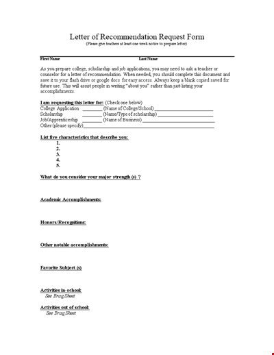 Letter Of Recommendation Request Form